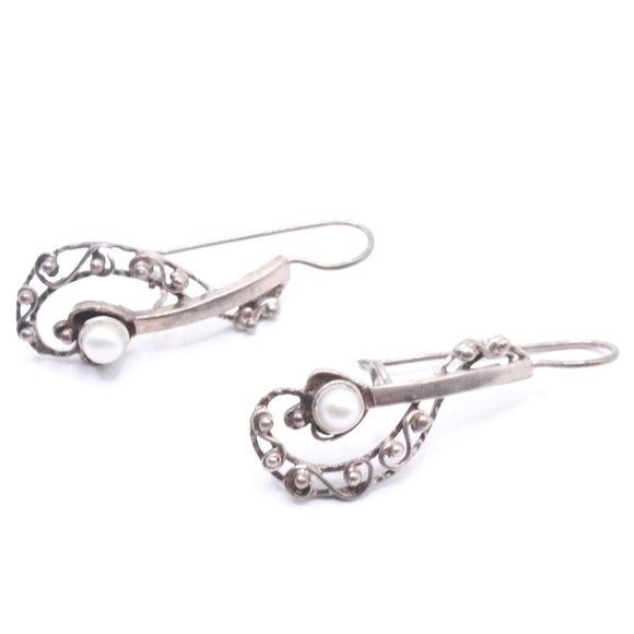 Sterling Silver Marked VS & Dollar Sign Music Note Freshwater Pearl Dangle Long - Picture 6 of 11
